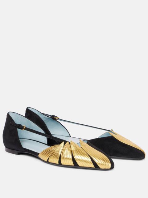 Valentino Foliefoliage suede and leather ballet flats