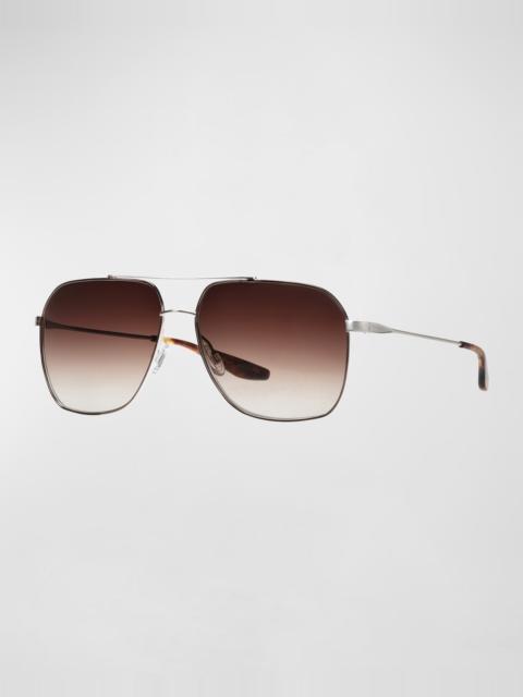 BARTON PERREIRA Men's Aeronaut Double-Bridge Metal Aviator Sunglasses