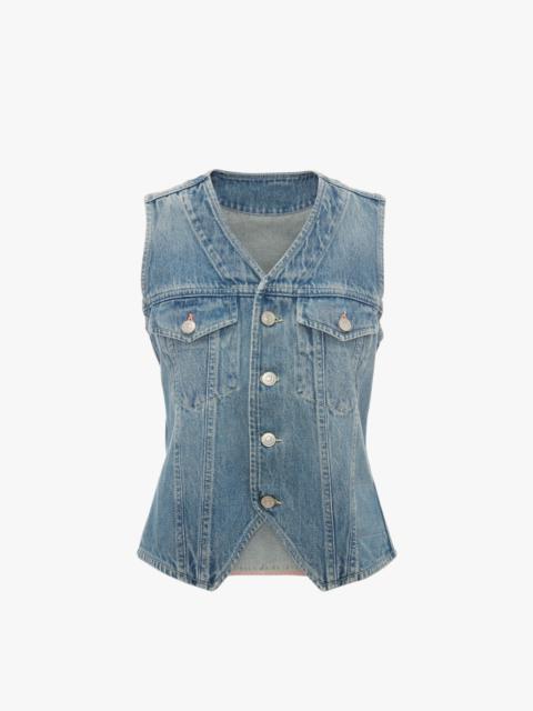 Victoria Beckham Mia Regan x VB Denim Waistcoat in Classic Blue Wash