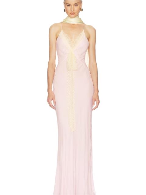 HELSA Sheer Georgette Gown With Lace