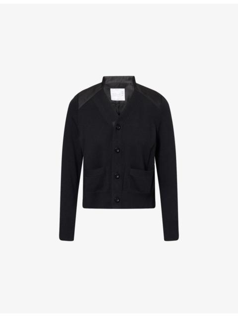 sacai Pleated Mesh and Cotton-Knit Cardigan