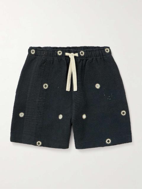 Straight-Leg Embellished Cotton Drawstring Shorts