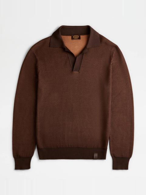 Tod's POLO SHIRT IN KNIT - BROWN