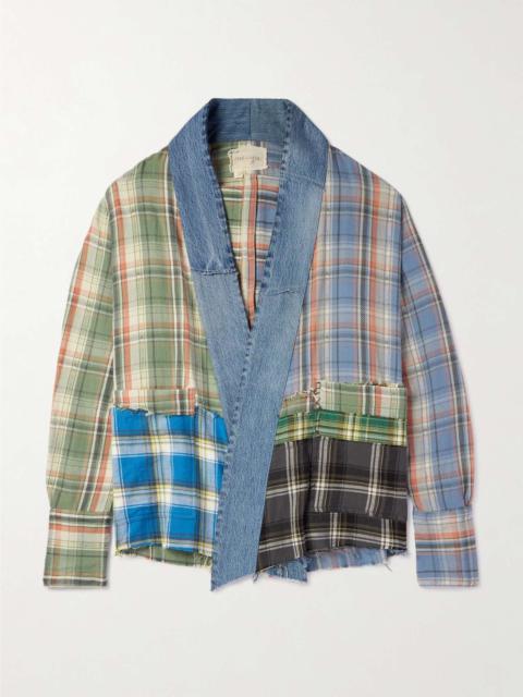 Greg Lauren GL1 Denim-Trimmed Checked Cotton-Flannel Shirt