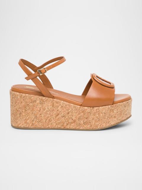 Santoni Marta Leather Buckle Wedge Sandals