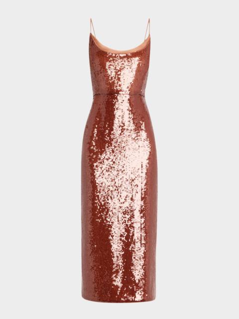 ROLAND MOURET Copper Sequined Midi Dress