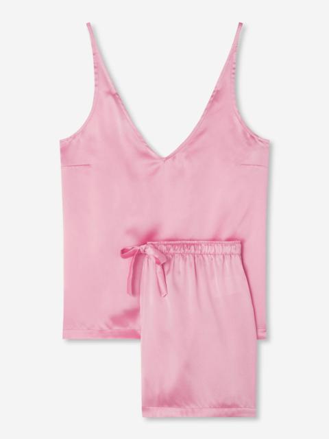 Derek Rose Women's Short Cami Pyjamas Bailey 2 Silk Satin Pink