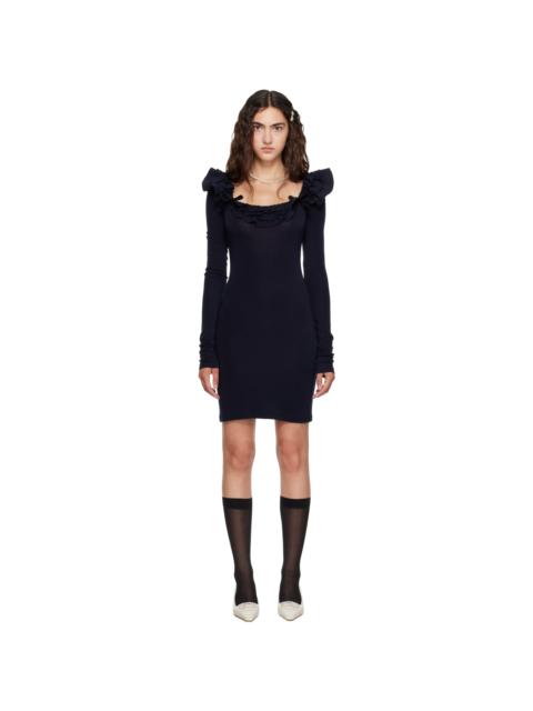 SHUSHU/TONG Navy Lace Trim Stretch Fitted Minidress