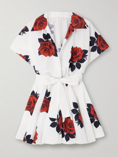 NORMA KAMALI Pleated Floral-print Satin Mini Wrap Dress