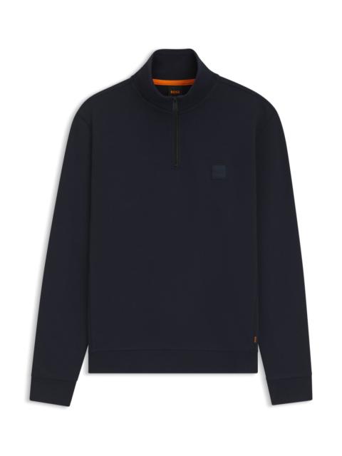 BOSS ZIP-NECK SWEATSHIRT IN COTTON TERRY WITH LOGO PATCH