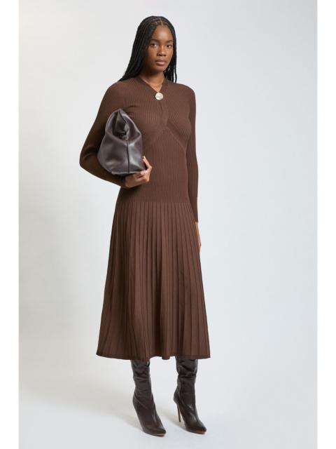KAREN MILLEN Rib Knit Trim Detail Full Skirt Midi Dress