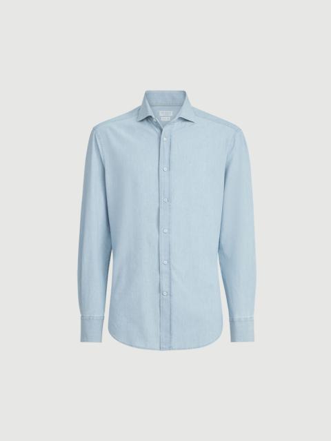 Brunello Cucinelli Denim-effect chambray shirt with spread collar