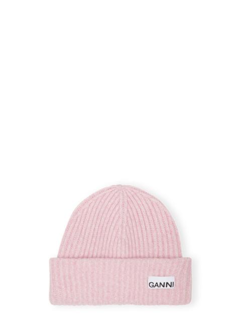 LIGHT PINK FITTED RIB KNIT WOOL BEANIE