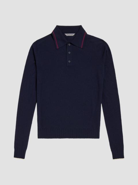 BALENCIAGA Men's Knitted Long Sleeve Polo Shirt - Navy