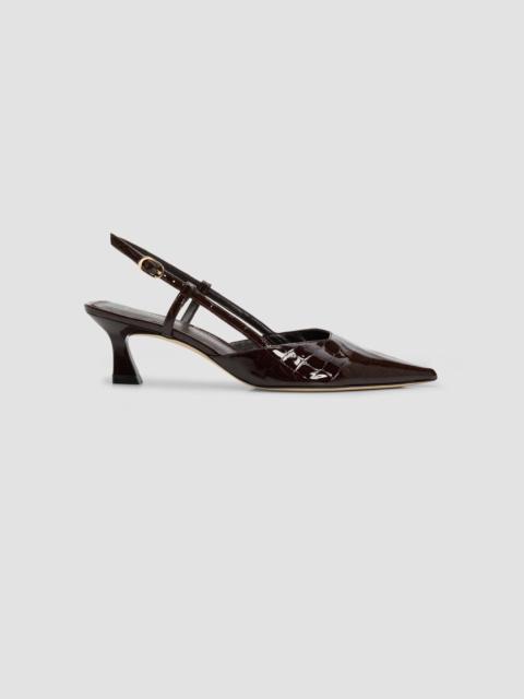 Stuart Weitzman Women's Vinnie 50MM Croc-Embossed Patent Leather Slingback Pumps - Midnight Espresso