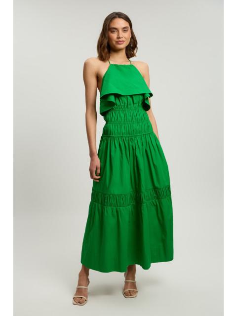KAREN MILLEN Ruffle Front Cotton Poplin Halterneck Midi Dress