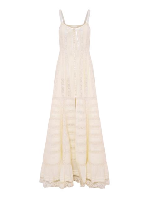 LoveShackFancy Calyx Lace Cotton Maxi Dress yellow