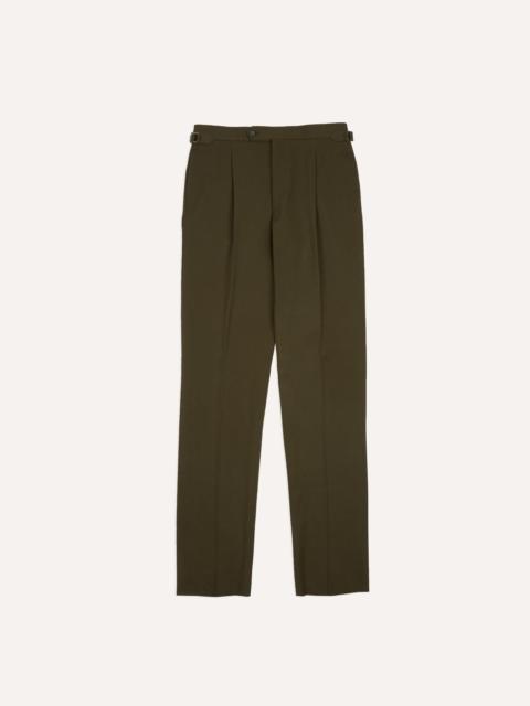 Drake's Olive Wool-Cotton Single Pleat Trouser