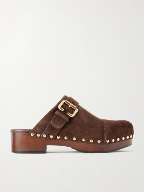 Chloé Jeannette embellished suede clogs Dark brown