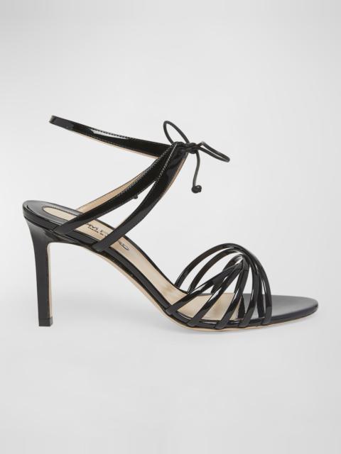 Angelica Strappy Patent Ankle-Tie Sandals