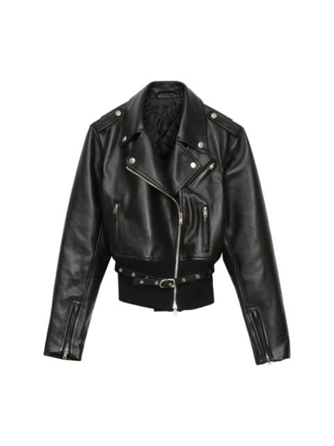 belted leather biker jacket