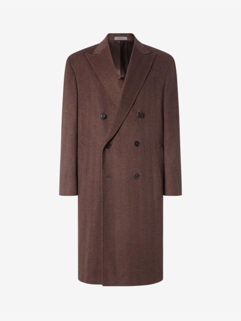CORNELIANI Brown herringbone pure cashmere coat