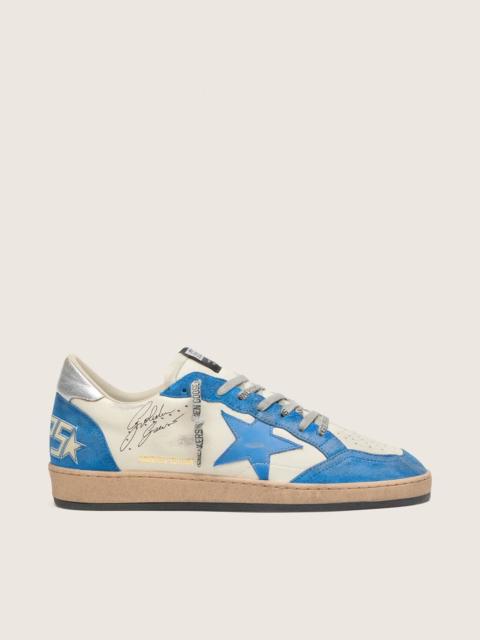Golden Goose Men’s Ball Star LTD in white leather with light blue leather star