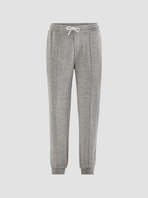 Brunello Cucinelli Men's Cashmere and Silk French Terry Trousers with Elasticated Zipper Cuffs - Grey