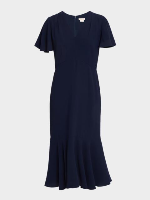 Shoshanna Lorrie Flounce Crepe Midi Dress