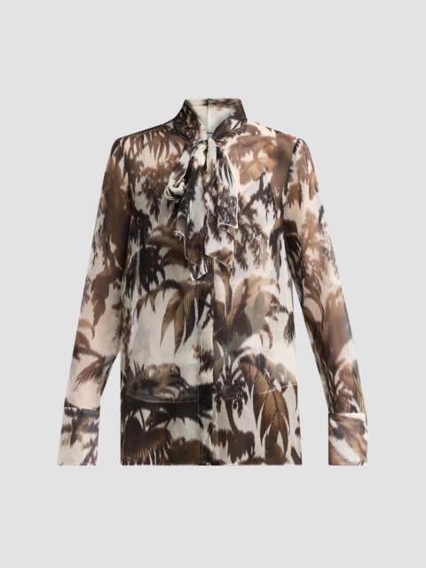 Oscar de la Renta Women's Palm Leaves Silk Chiffon Blouse - Espresso Ivory