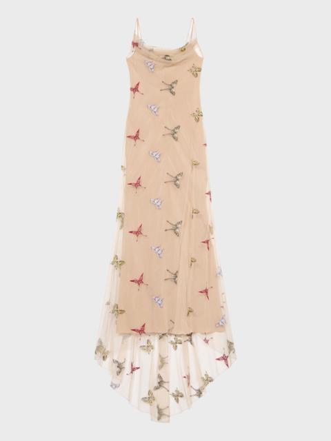 Blumarine LONG TULLE DRESS WITH BUTTERFLY EMBROIDERY