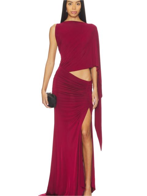 ALEX PERRY One Shoulder Drape Sleeve Gown