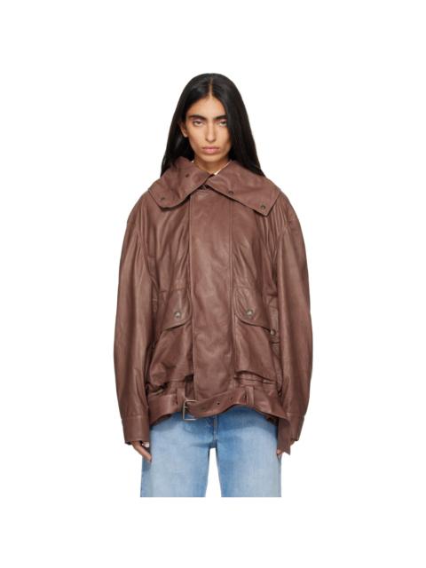 Calvin Klein Collection Brown Isa Leather Flight Jacket