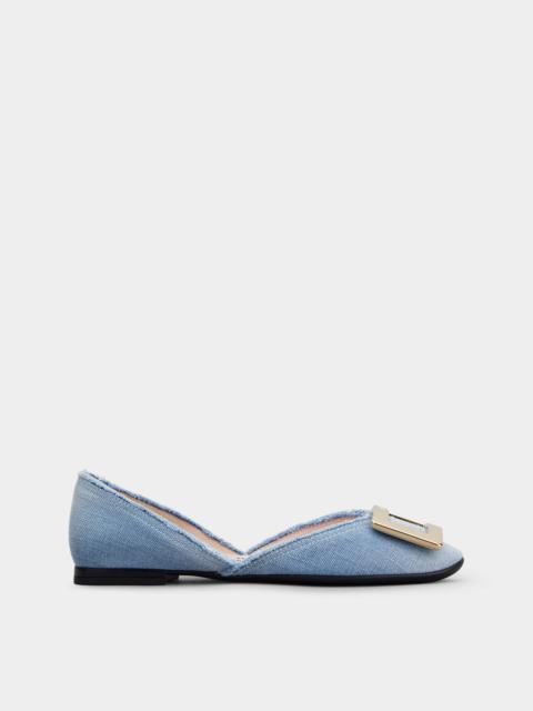 Roger Vivier Dorsay Metal Buckle Ballerinas in Denim