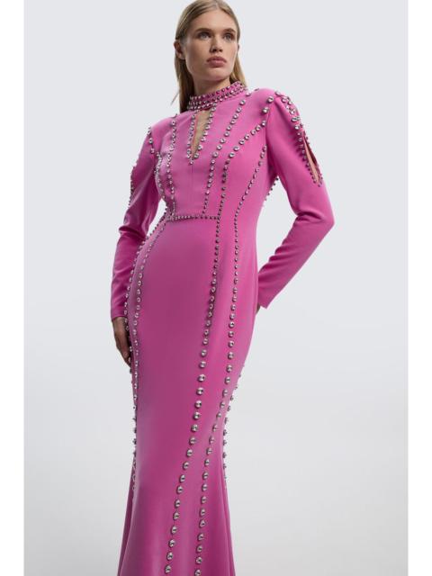 KAREN MILLEN Crystal Embellished Woven Plunge Detail Maxi Dress