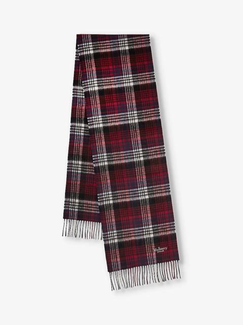 Checked logo-embroidered wool scarf