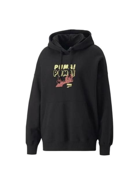 (WMNS) PUMA Downtown Oversized Graphic Hoodie 'Black' 537633-01