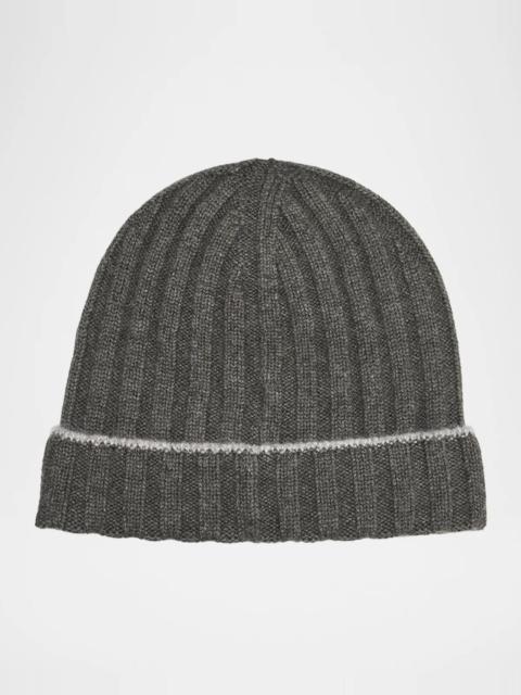Brunello Cucinelli Men's Tipped Cashmere Rib-Knit Beanie Hat