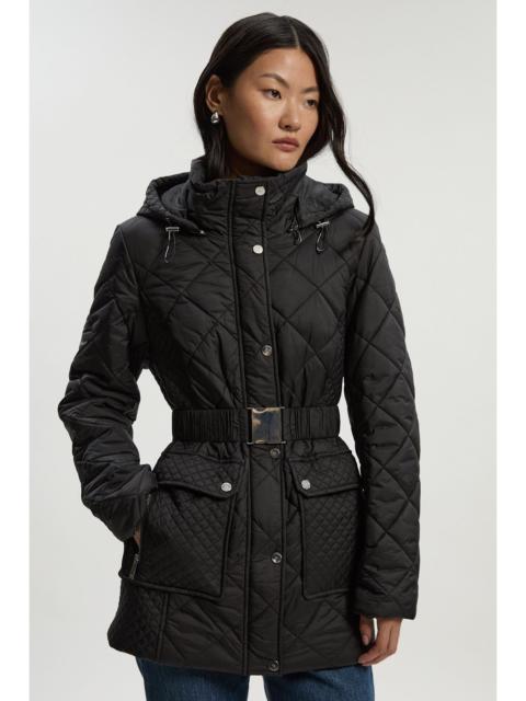 KAREN MILLEN Diamond Quilted Belted Short Padded Coat