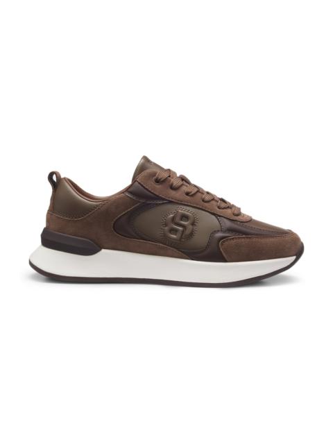BOSS LEATHER AND SUEDE SNEAKERS WITH DOUBLE B MONOGRAM