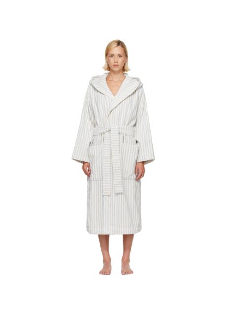 TEKLA White & Blue Terry Hooded Bathrobe