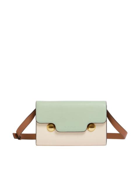 Marni GREEN CREAM AND BROWN LEATHER TRUNKAROO CLUTCH