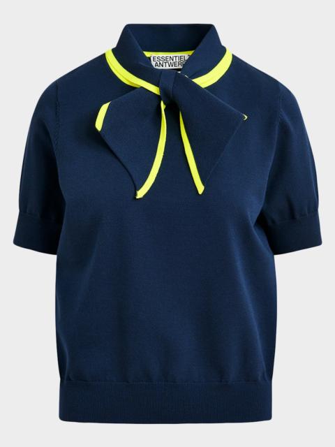 ESSENTIEL ANTWERP Jonda Fine-Knit Polo with Contrast Collar