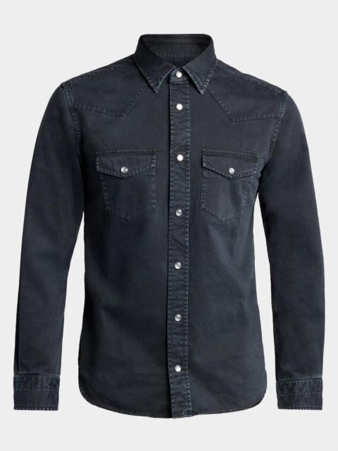 TOM FORD Men's Peached Twill Snap-Front Western Shirt