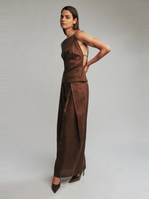 BARDOT Arelia High Neck Linen Top In Chocolate