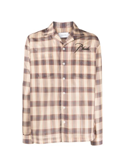 logo-embroidered checked shirt