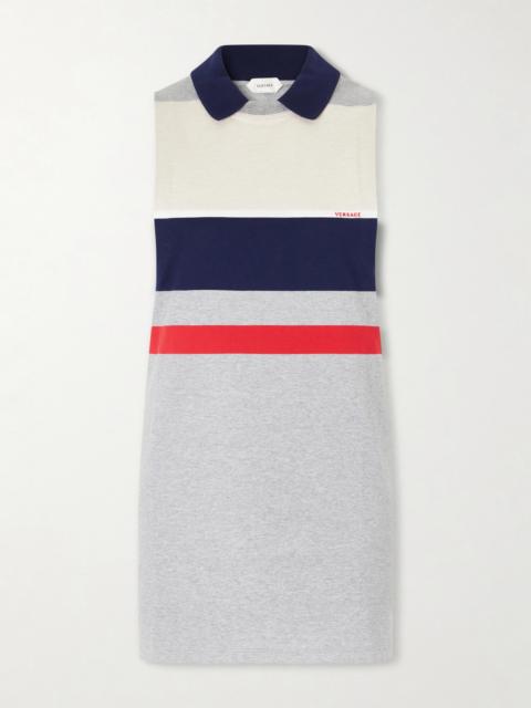 VERSACE Sleeveless Embroidered Striped Cotton T-shirt
