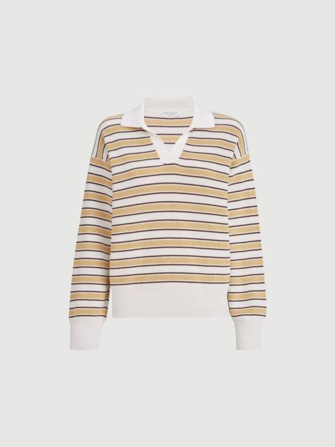 Brunello Cucinelli Cotton knit polo with sparkling stripes