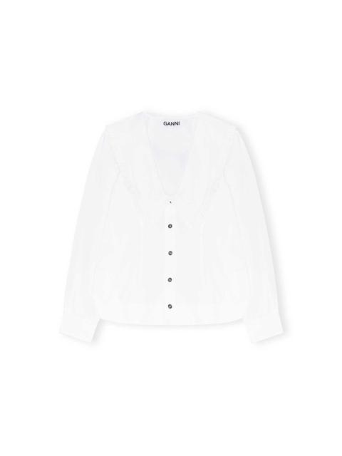 COTTON POPLIN V-NECK FRILL COLLAR SHIRT