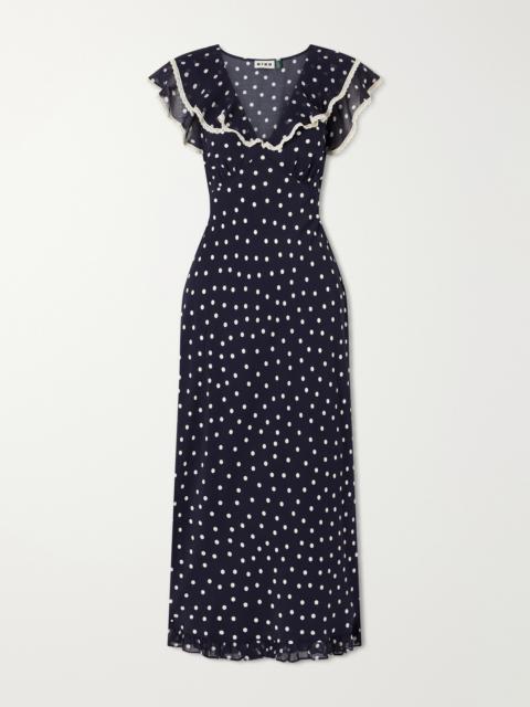 RIXO Bethea Crochet-trimmed Polka-dot Crepe Midi Dress